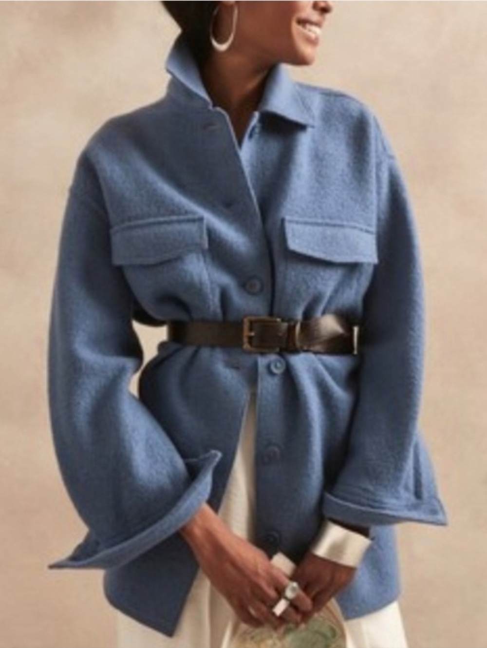Banana Republic Oversized Blue Italian 100% Wool Jacket Shirt Size Large